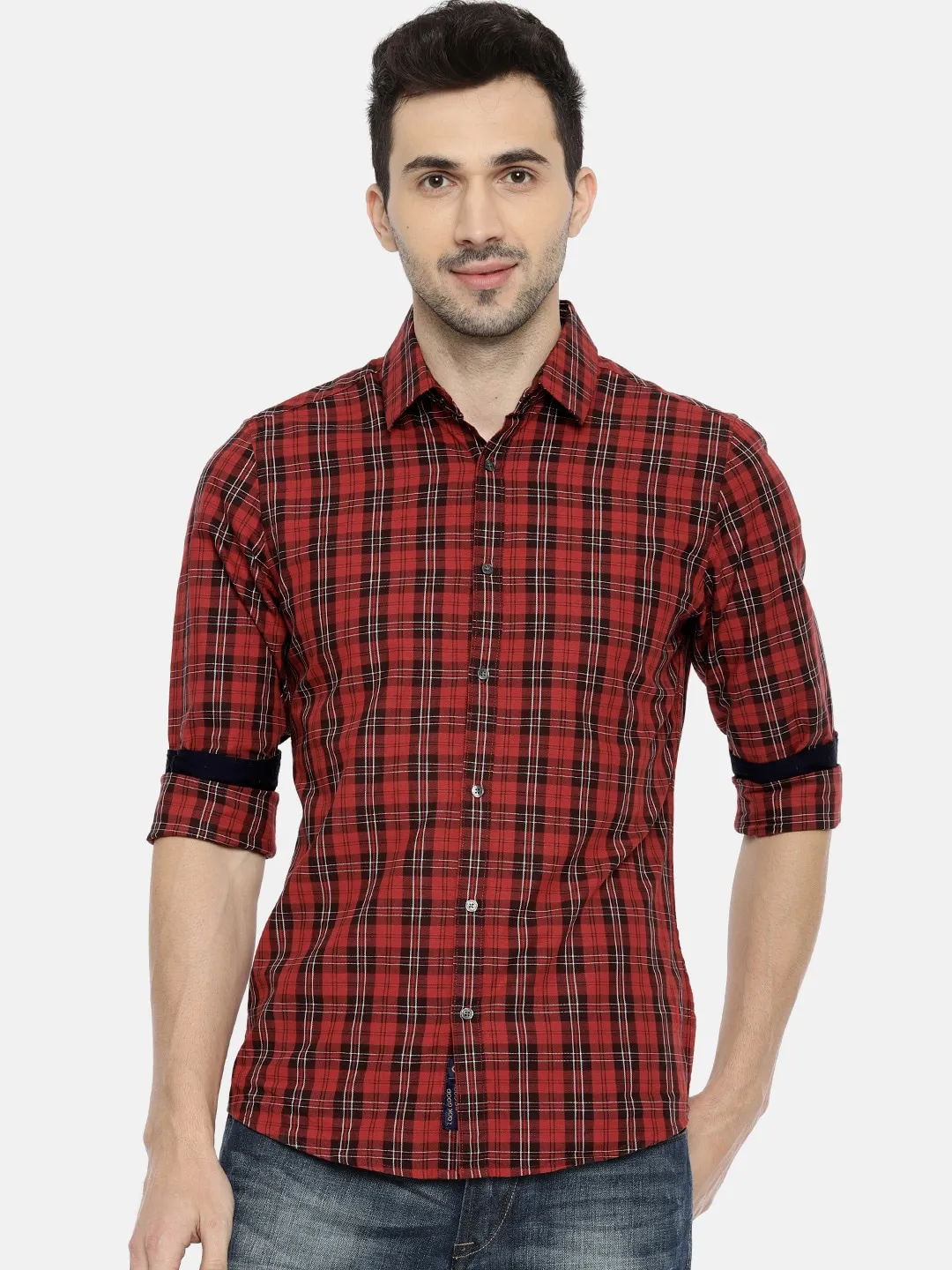 Red Regular Fit Regular Collar Long Sleeves Cotton Men's Shirt by Being Human Clothing