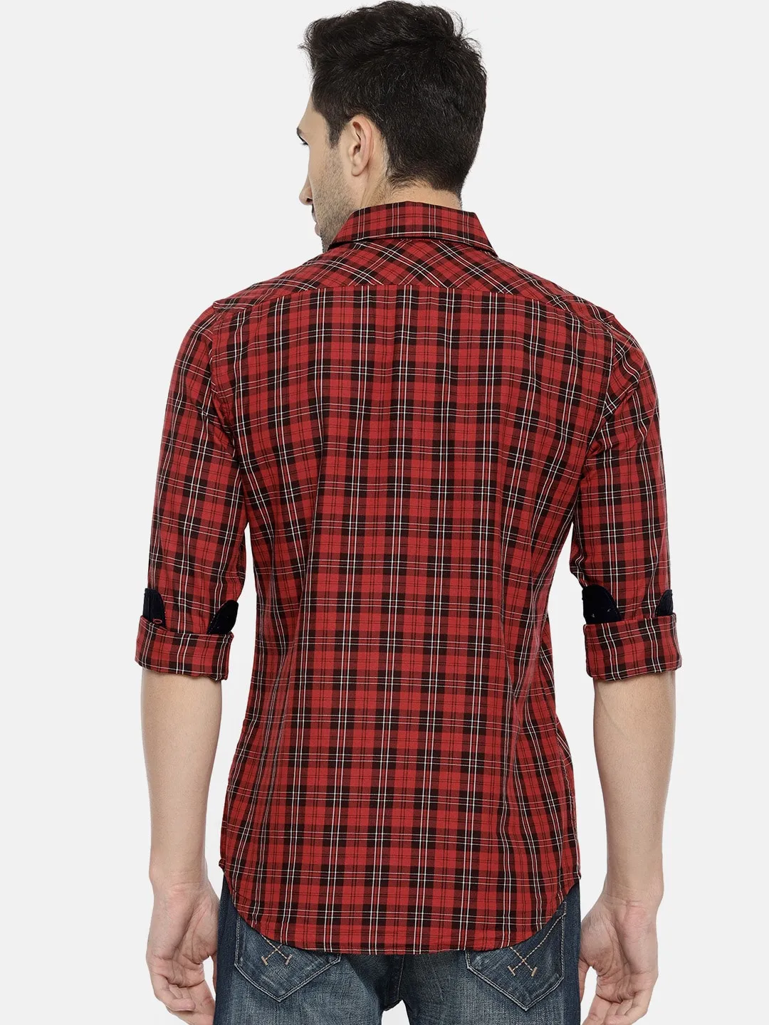 Red Regular Fit Regular Collar Long Sleeves Cotton Men's Shirt by Being Human Clothing - Image 2