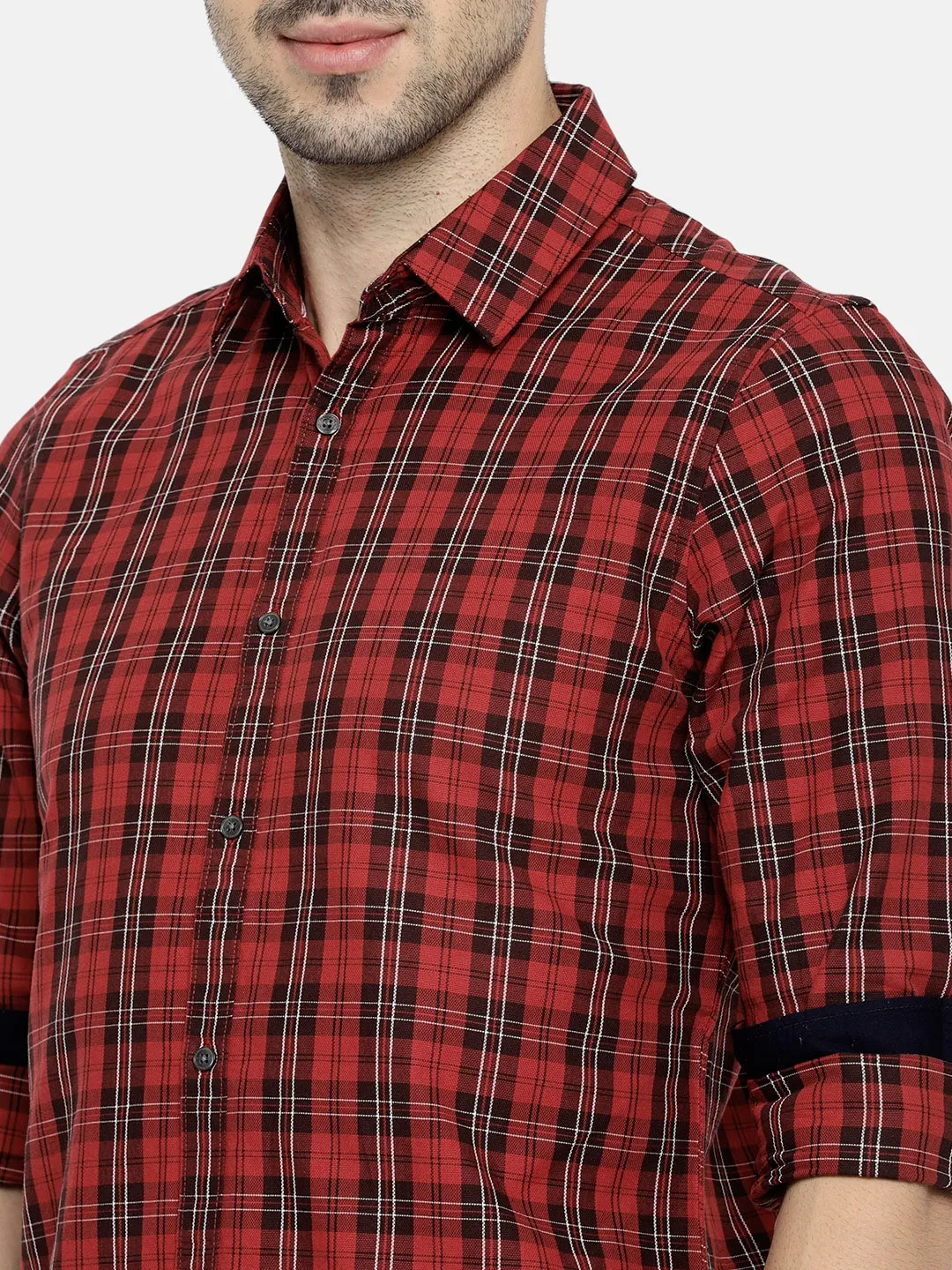 Red Regular Fit Regular Collar Long Sleeves Cotton Men's Shirt by Being Human Clothing - Image 3