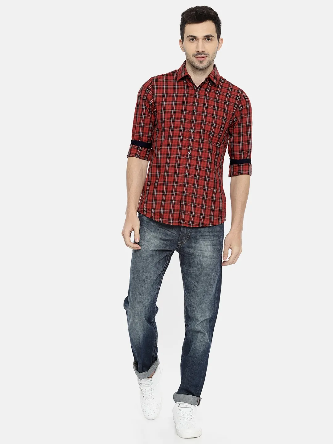 Red Regular Fit Regular Collar Long Sleeves Cotton Men's Shirt by Being Human Clothing - Image 4