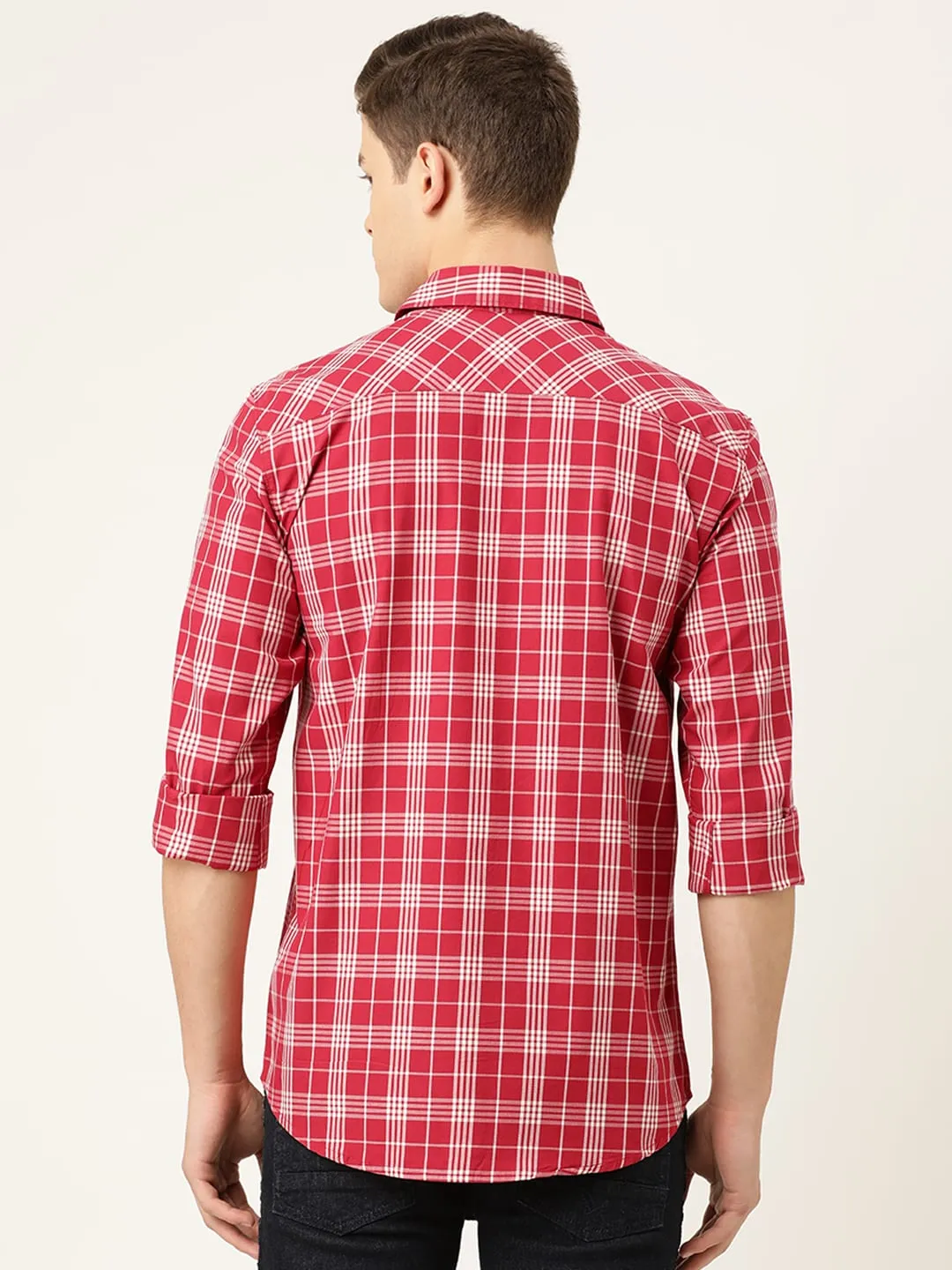 Red Slim Straight Fit Regular Collar Long Sleeves Cotton Men's Shirt by Being Human Clothing - Image 3