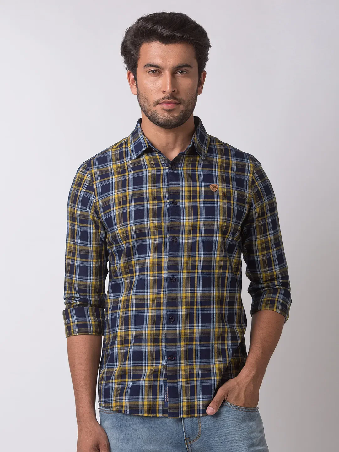 Red Slim Straight Fit Regular Collar Long Sleeves Cotton Men's Shirt by Being Human Clothing