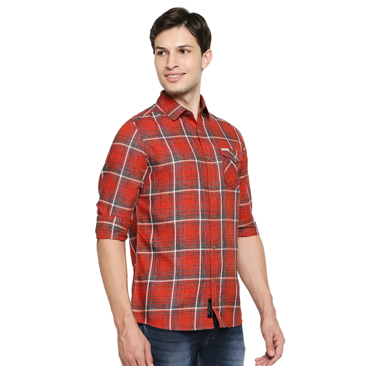 Red Regular Fit Regular Collar Long Sleeves Cotton Men's Shirt by Being Human Clothing - Image 2