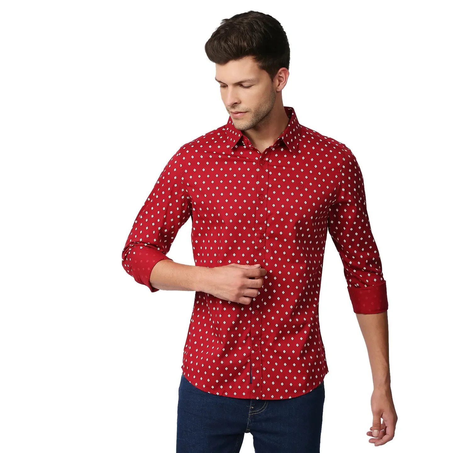 Red Slim Straight Fit Regular Collar Long Sleeves Men's Shirt by Being Human Clothing