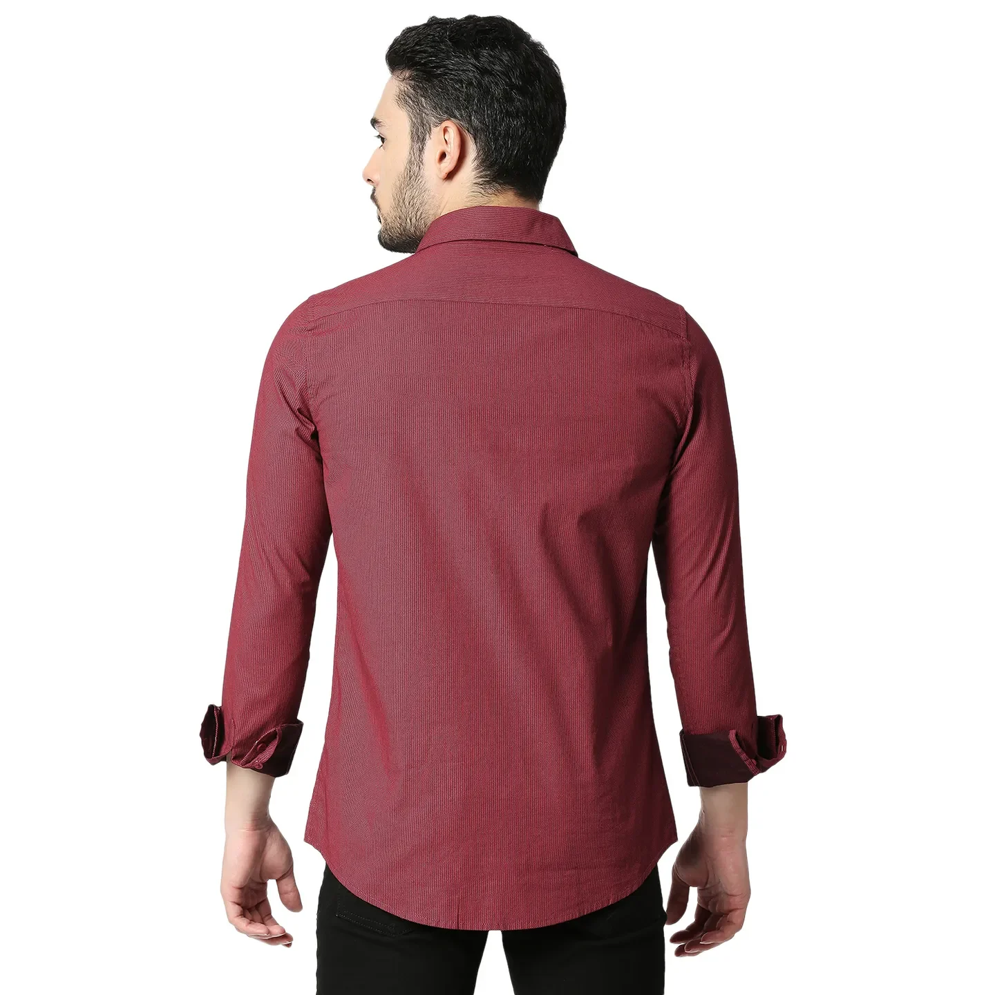 Red Slim Straight Fit Regular Collar Long Sleeves Cotton Men's Shirt by Being Human Clothing - Image 3