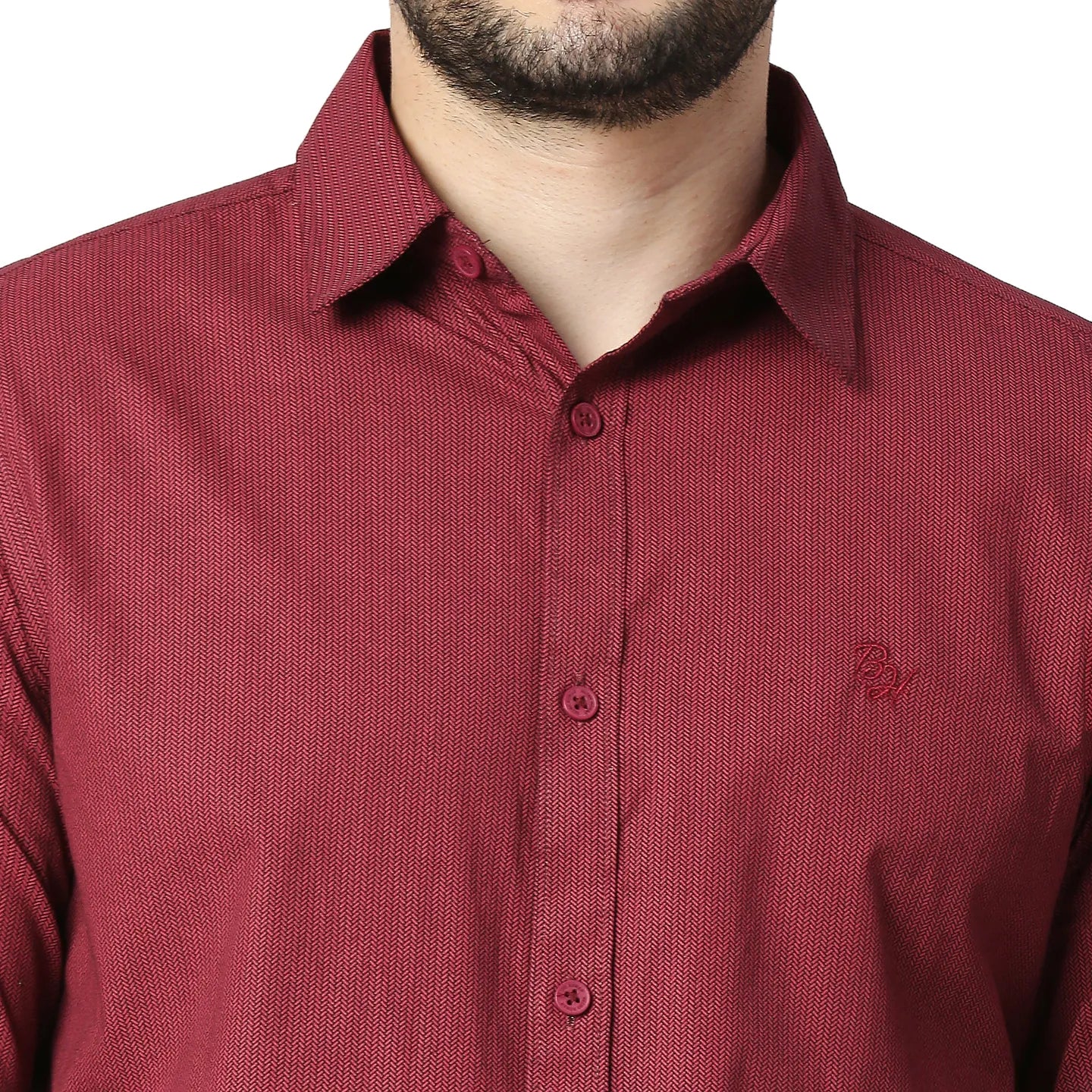 Red Slim Straight Fit Regular Collar Long Sleeves Cotton Men's Shirt by Being Human Clothing - Image 4
