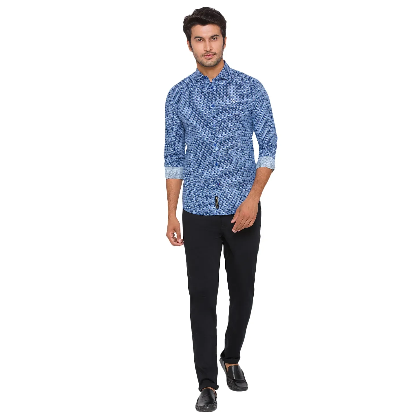 Blue Slim Straight Fit Regular Collar Long Sleeves Cotton Men's Shirt by Being Human Clothing - Image 5
