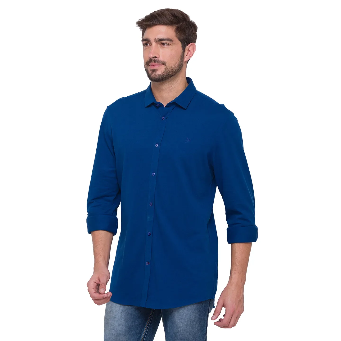 Blue Slim Straight Fit Men's Long Sleeves Shirt by Being Human Clothing - Image 3