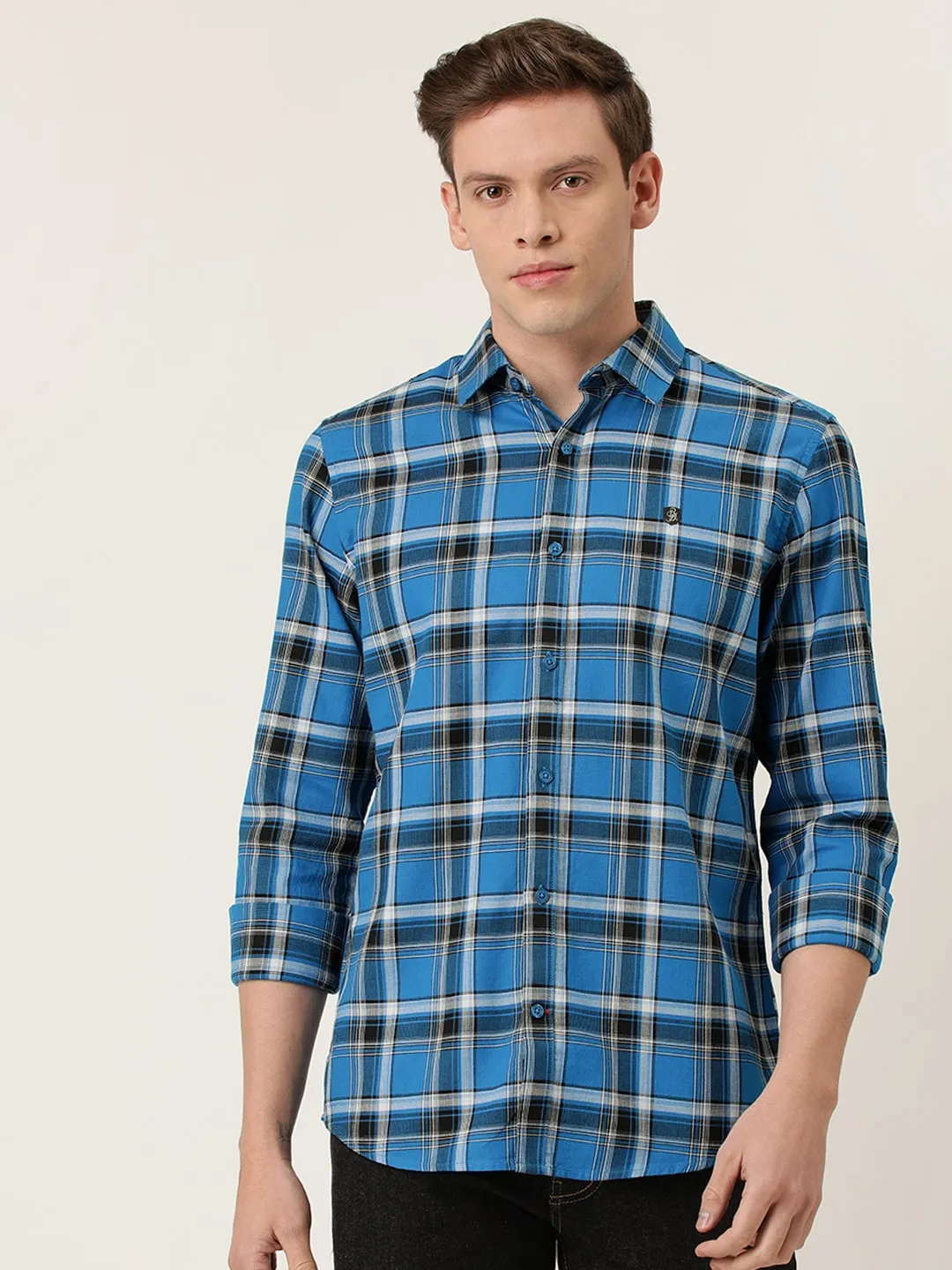 Blue Regular Fit Regular Collar Long Sleeves Cotton Men's Shirt by Being Human Clothing