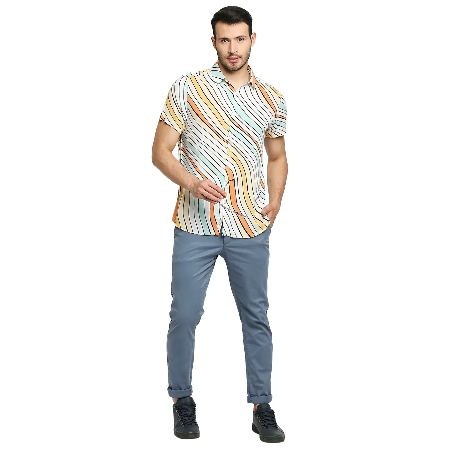 White Slim Straight Fit Men's Short Sleeves Shirt by Being Human Clothing - Image 6