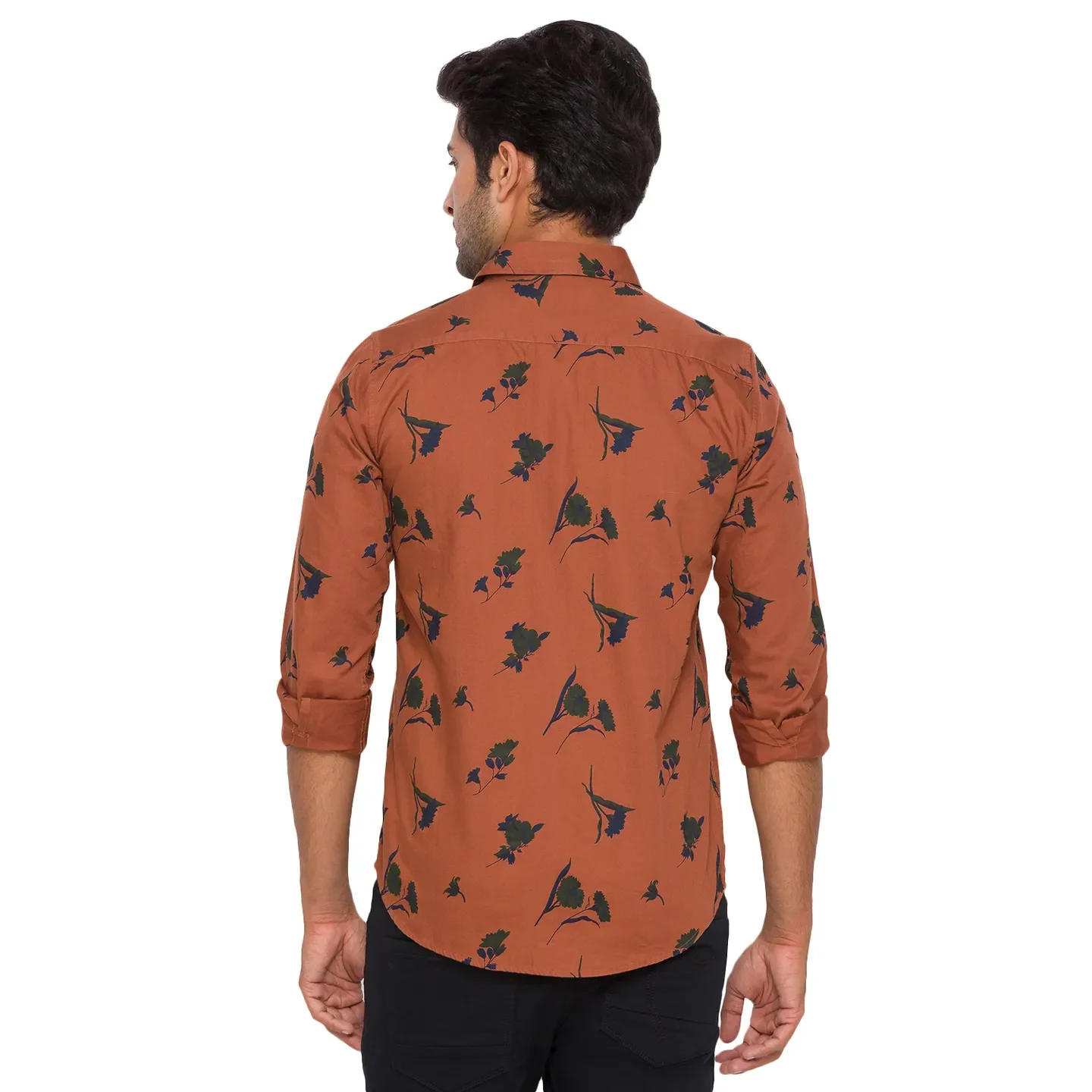 Orange Slim Straight Fit Regular Collar Long Sleeves Men's Shirt by Being Human Clothing - Image 4