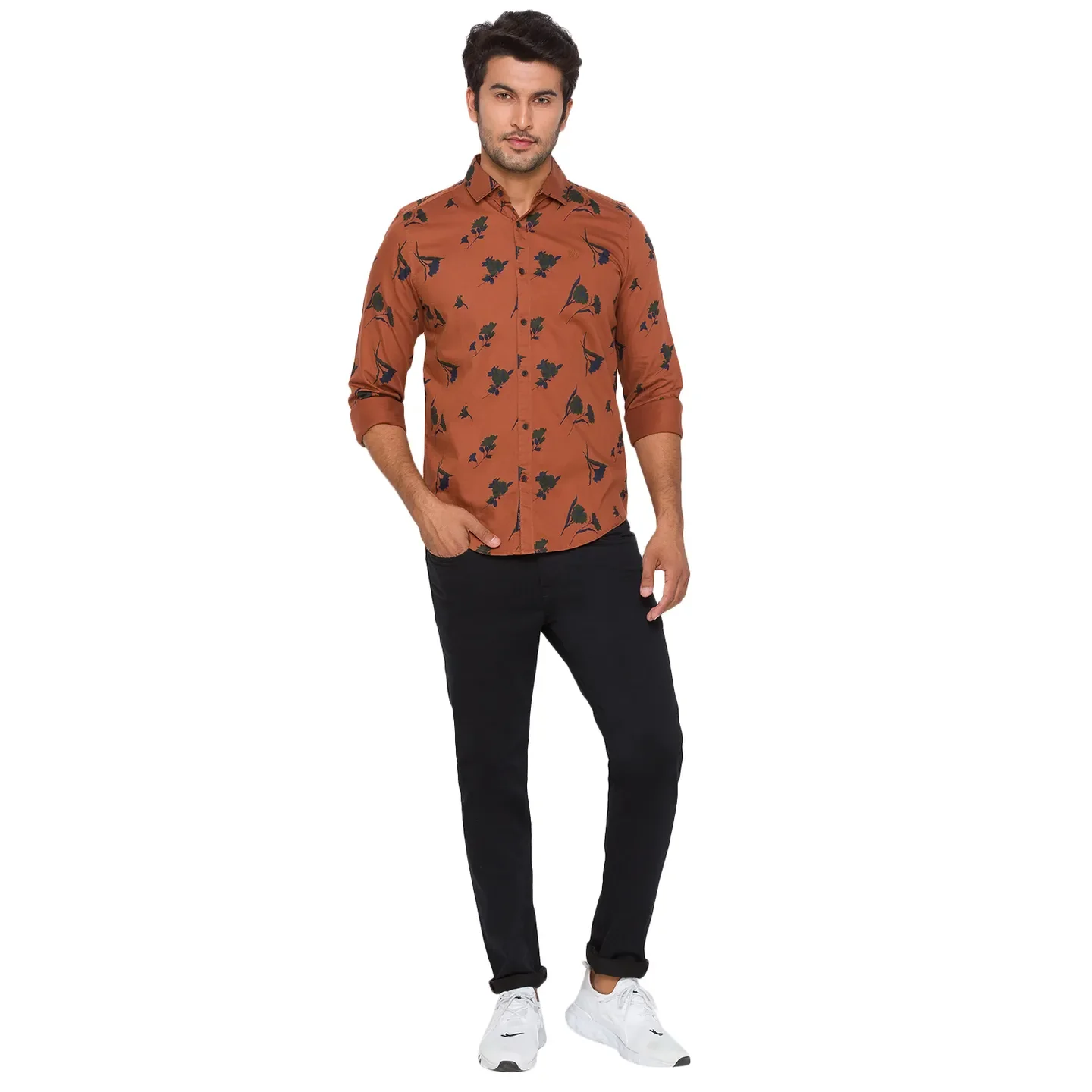 Orange Slim Straight Fit Regular Collar Long Sleeves Men's Shirt by Being Human Clothing - Image 5