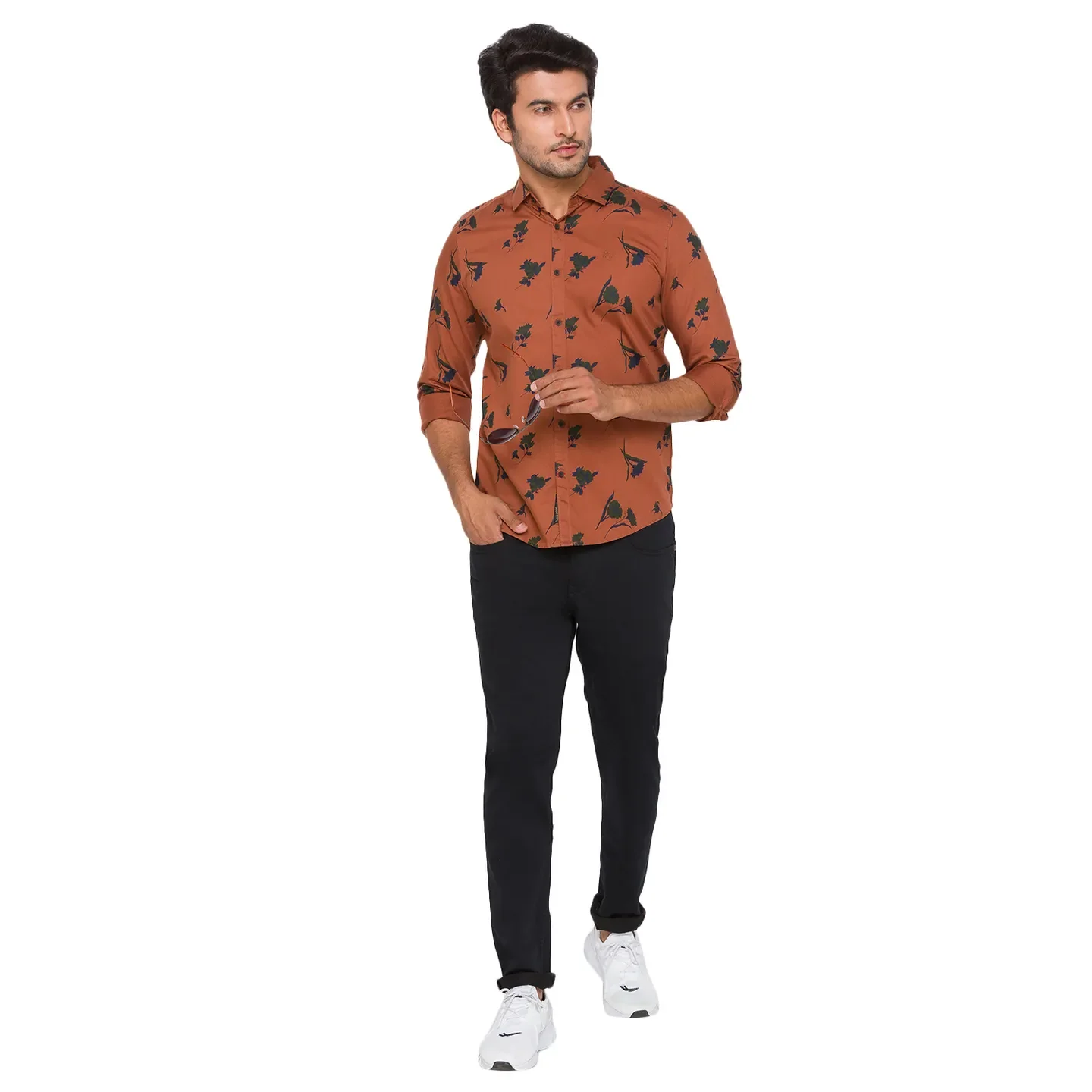 Orange Slim Straight Fit Regular Collar Long Sleeves Men's Shirt by Being Human Clothing - Image 6
