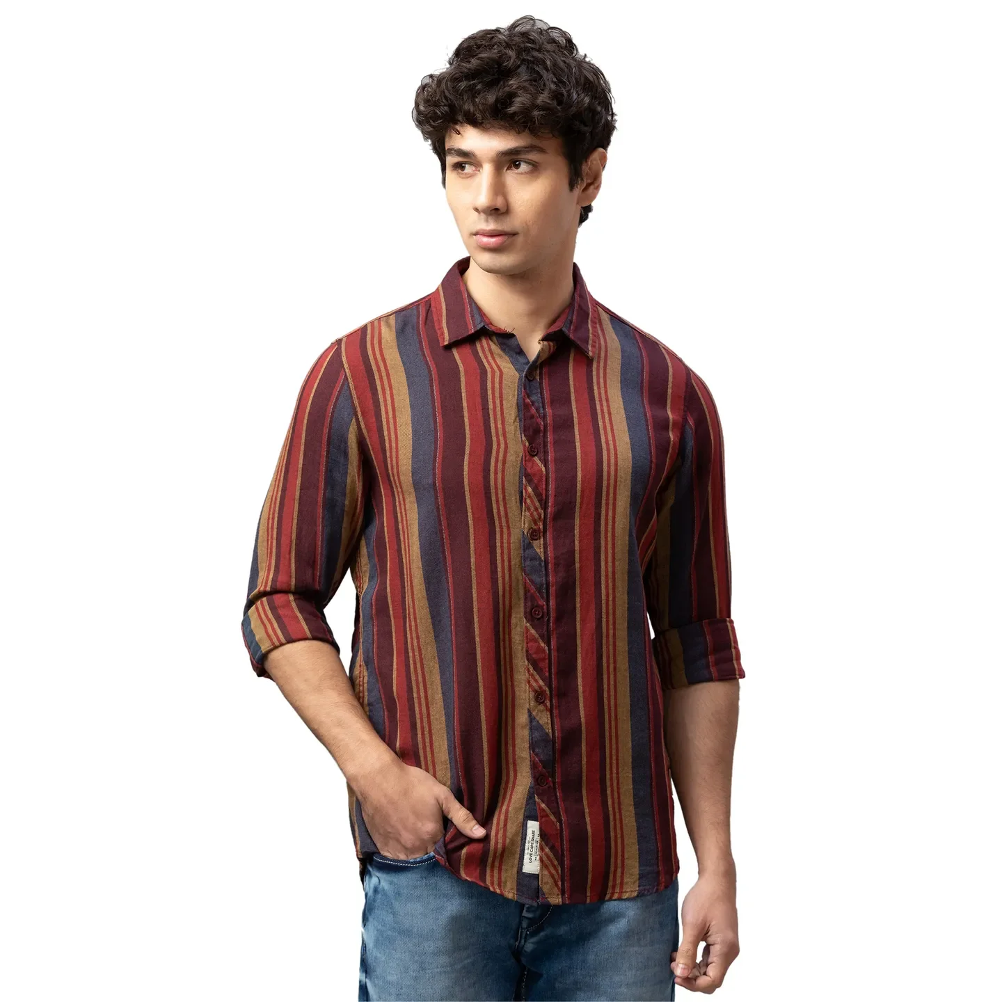 Orange Slim Straight Fit Regular Collar Long Sleeves Cotton Men's Shirt by Being Human Clothing