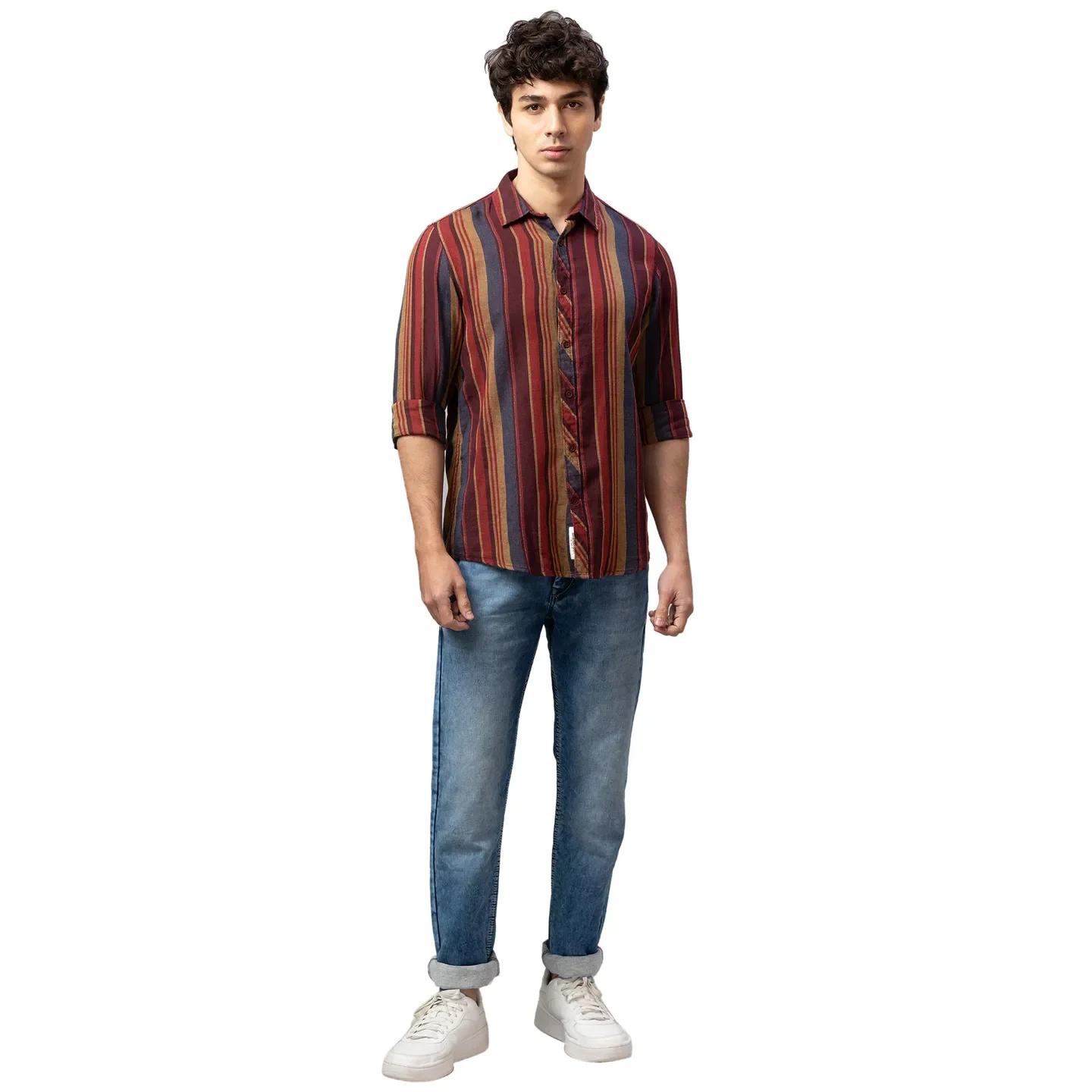 Orange Slim Straight Fit Regular Collar Long Sleeves Cotton Men's Shirt by Being Human Clothing - Image 2