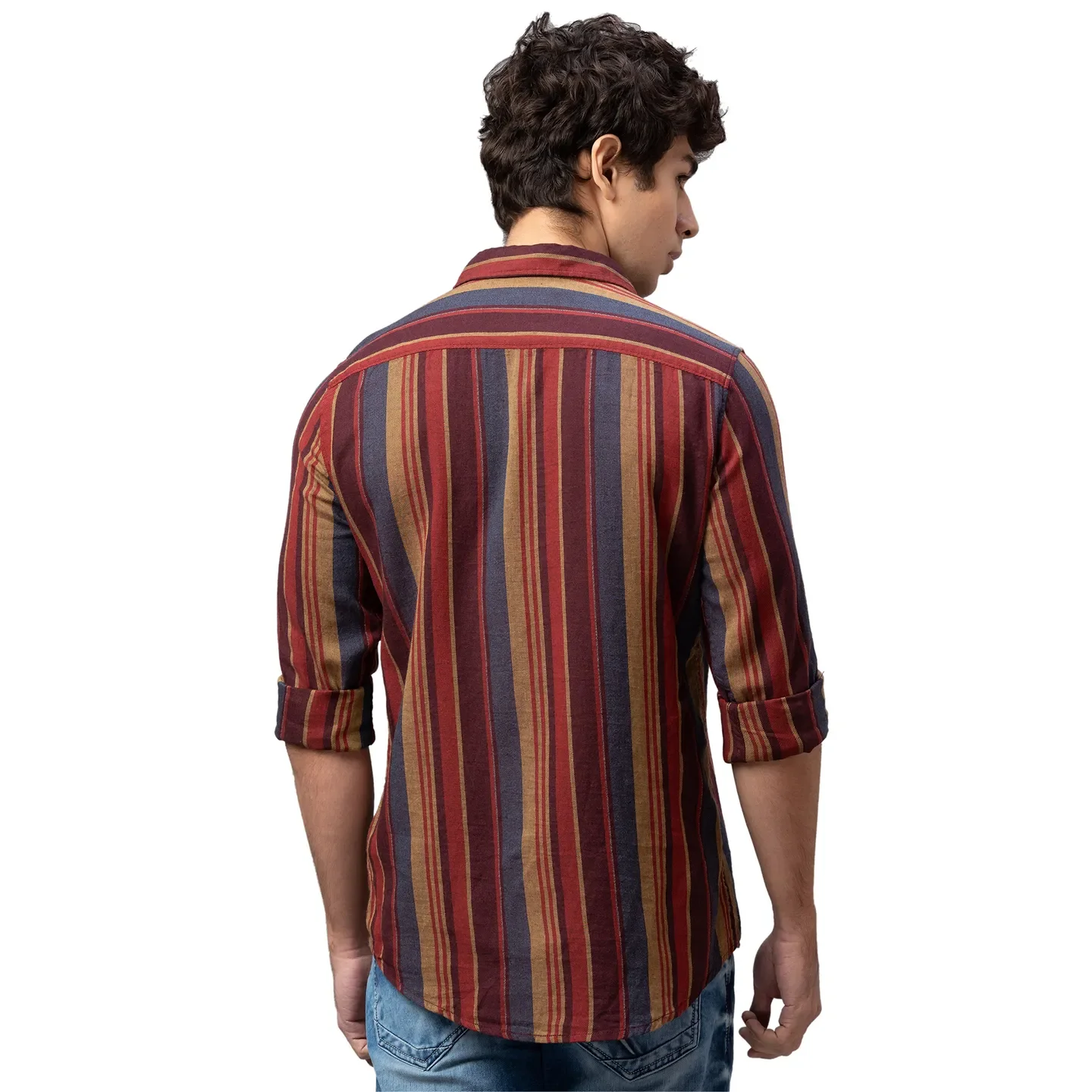 Orange Slim Straight Fit Regular Collar Long Sleeves Cotton Men's Shirt by Being Human Clothing - Image 3