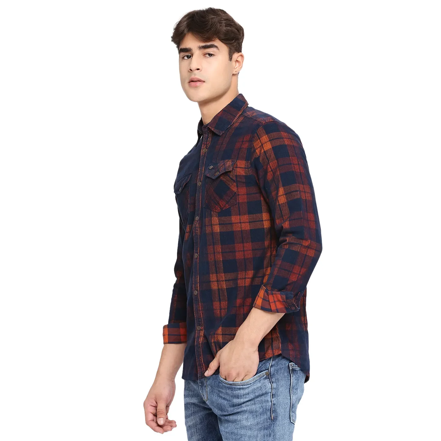 Orange Slim Straight Fit Regular Collar Long Sleeves Cotton Men's Shirt by Being Human Clothing - Image 2