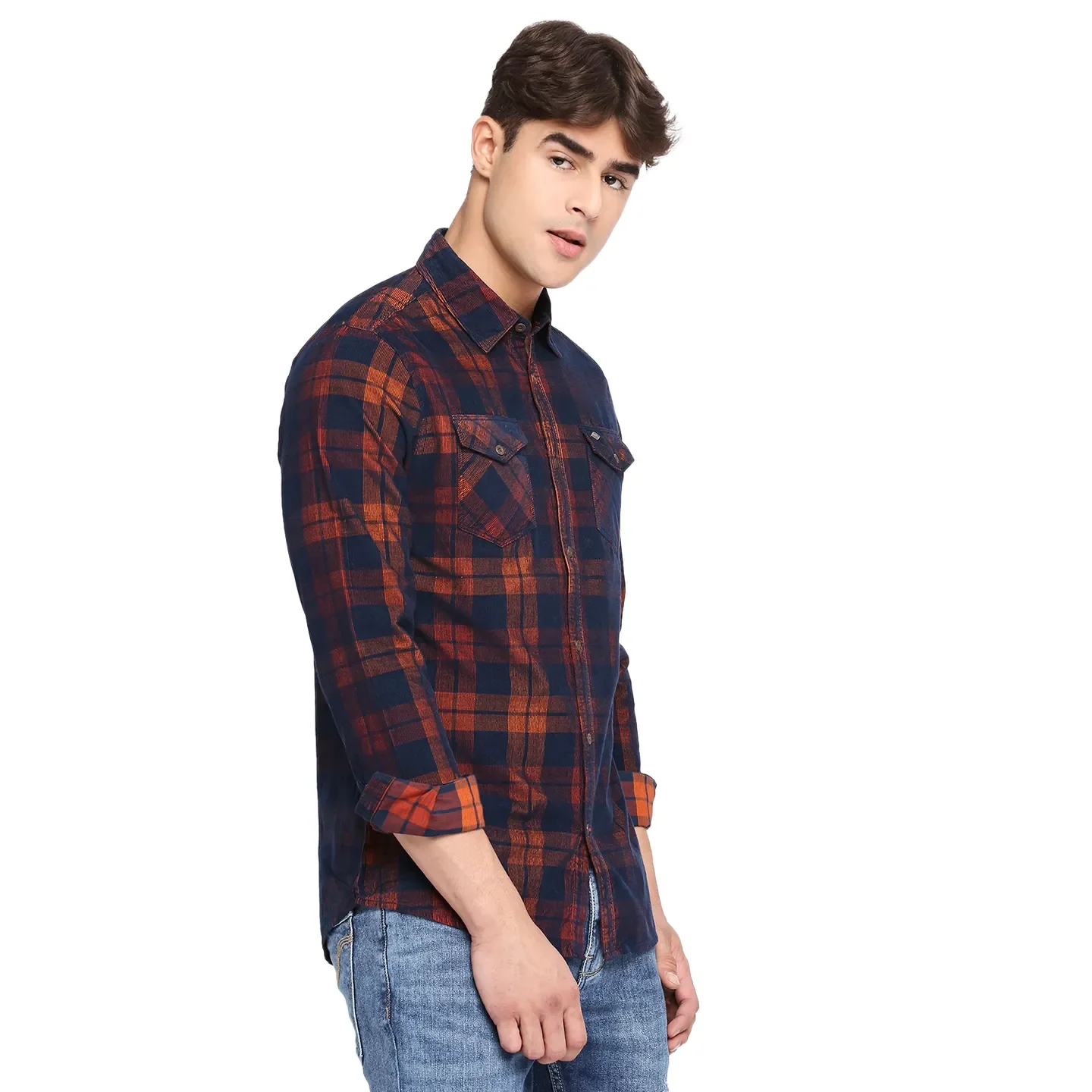 Orange Slim Straight Fit Regular Collar Long Sleeves Cotton Men's Shirt by Being Human Clothing - Image 3