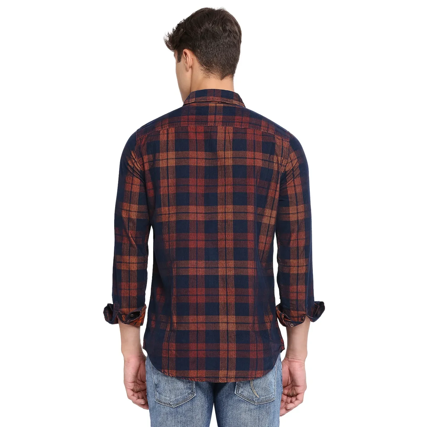 Orange Slim Straight Fit Regular Collar Long Sleeves Cotton Men's Shirt by Being Human Clothing - Image 4