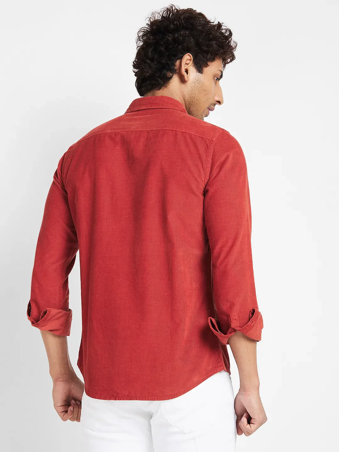 Orange Slim Straight Fit Regular Collar Long Sleeves Men's Shirt by Being Human Clothing - Image 4