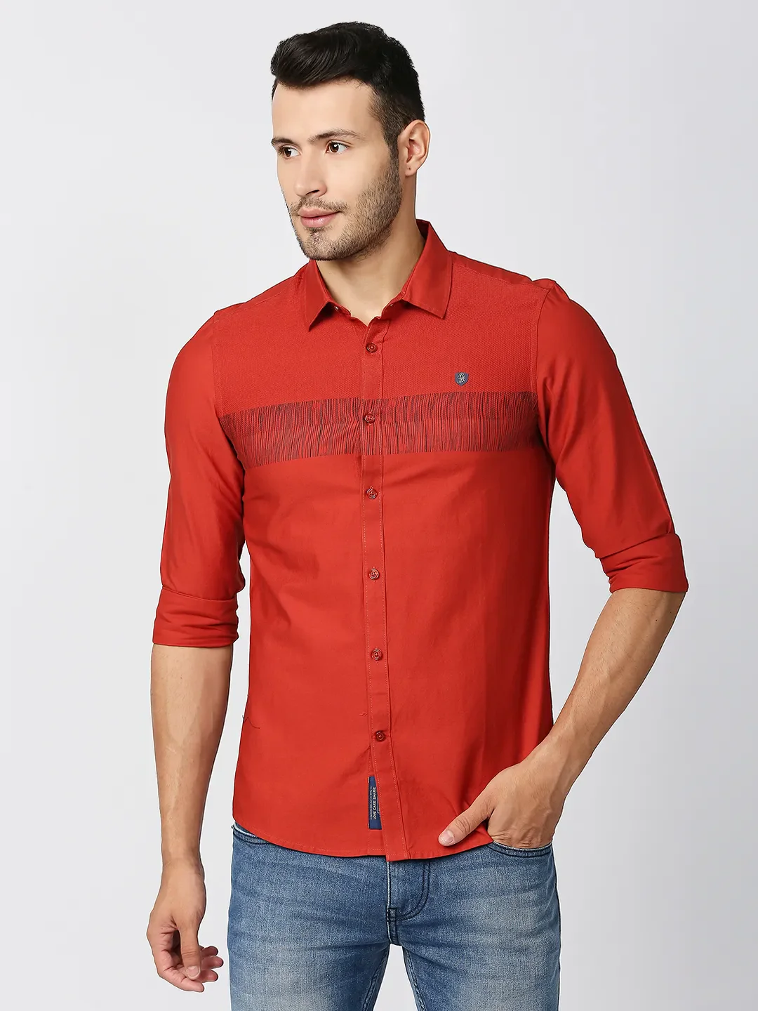 Orange Slim Straight Fit Regular Collar Long Sleeves Men's Shirt by Being Human Clothing