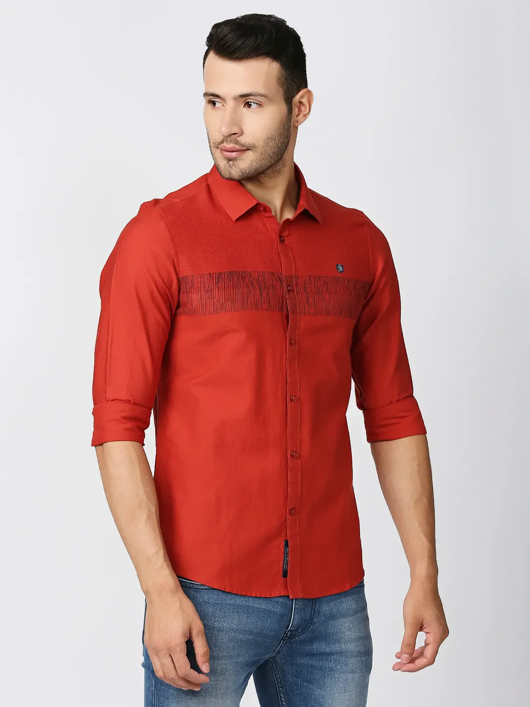 Orange Slim Straight Fit Regular Collar Long Sleeves Men's Shirt by Being Human Clothing - Image 3