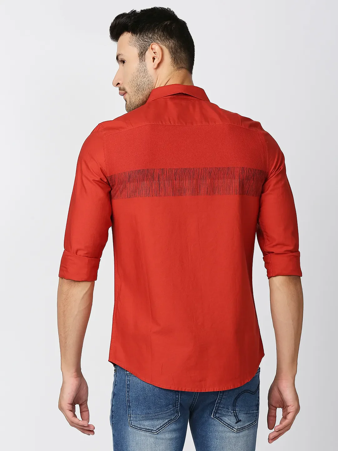 Orange Slim Straight Fit Regular Collar Long Sleeves Men's Shirt by Being Human Clothing - Image 4