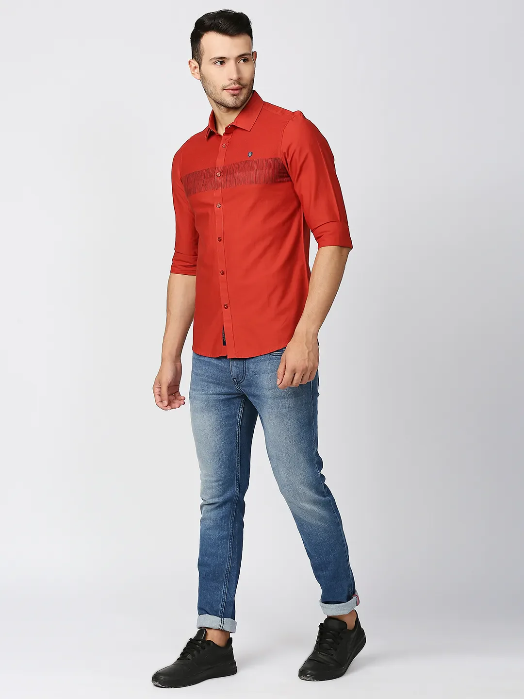 Orange Slim Straight Fit Regular Collar Long Sleeves Men's Shirt by Being Human Clothing - Image 6