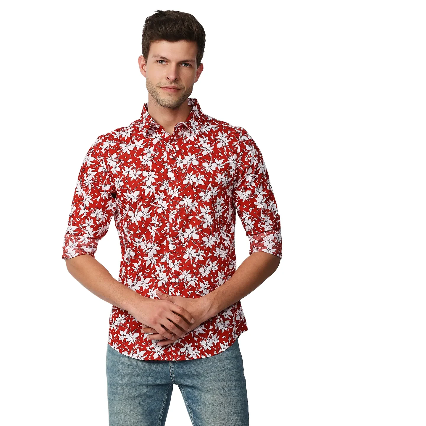 Orange Slim Straight Fit Regular Collar Long Sleeves Men's Shirt by Being Human Clothing