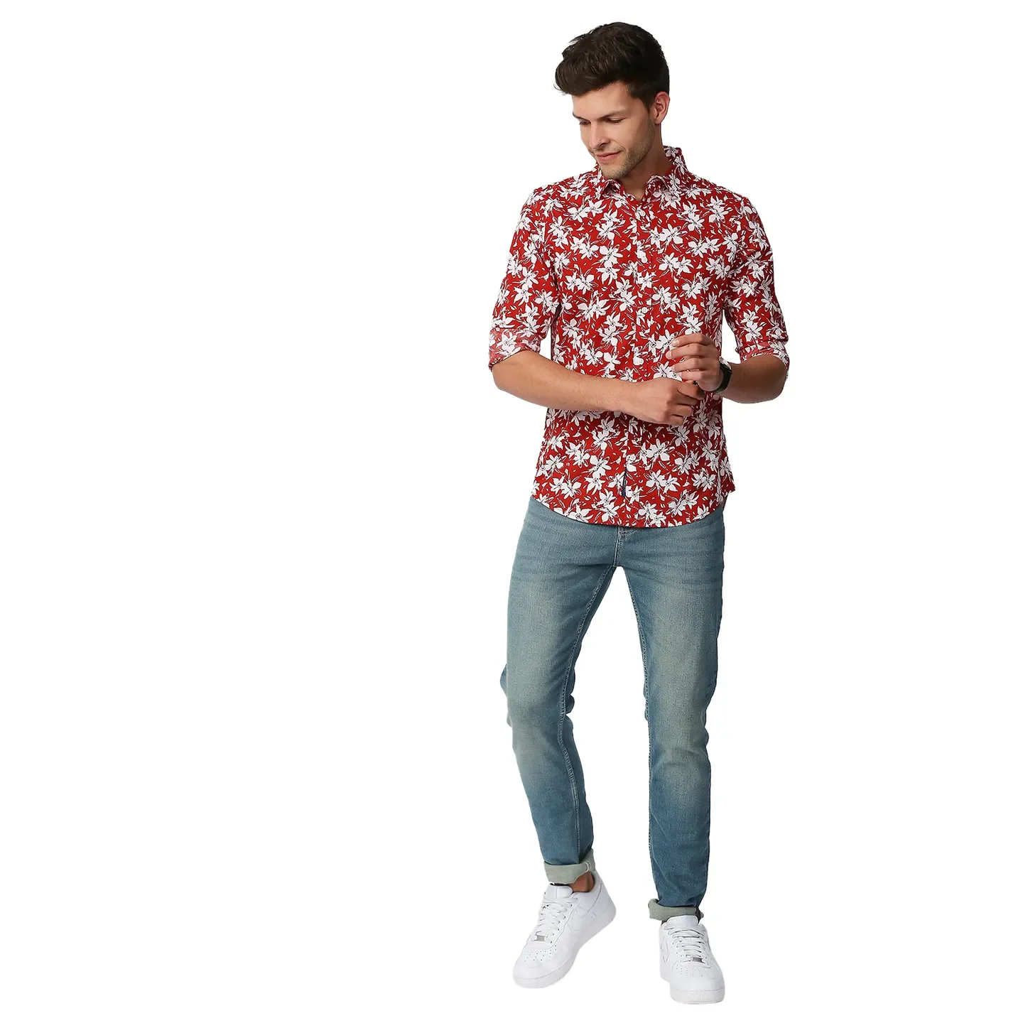 Orange Slim Straight Fit Regular Collar Long Sleeves Men's Shirt by Being Human Clothing - Image 6