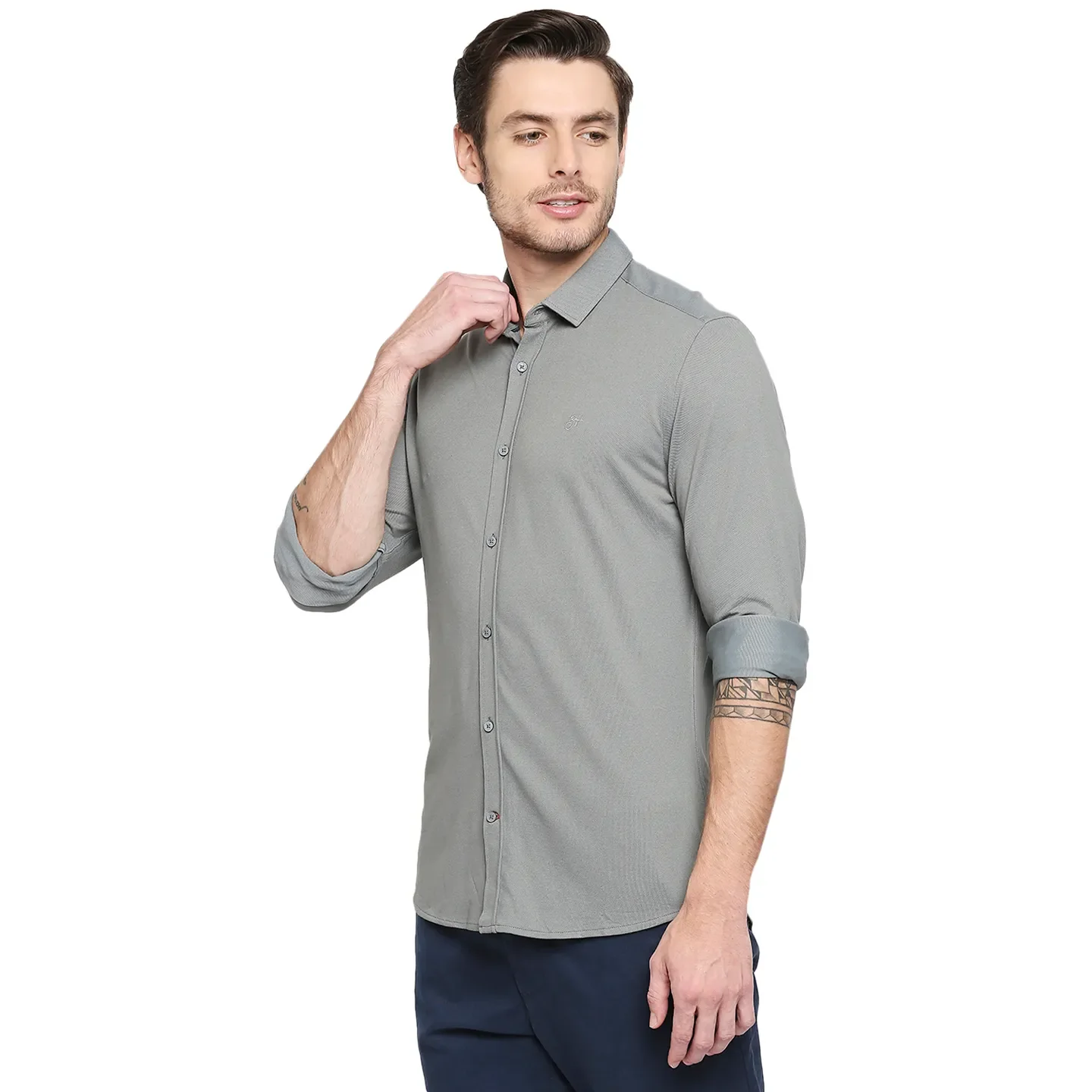Green Regular Fit Regular Collar Long Sleeves Cotton Men's Shirt by Being Human Clothing - Image 2
