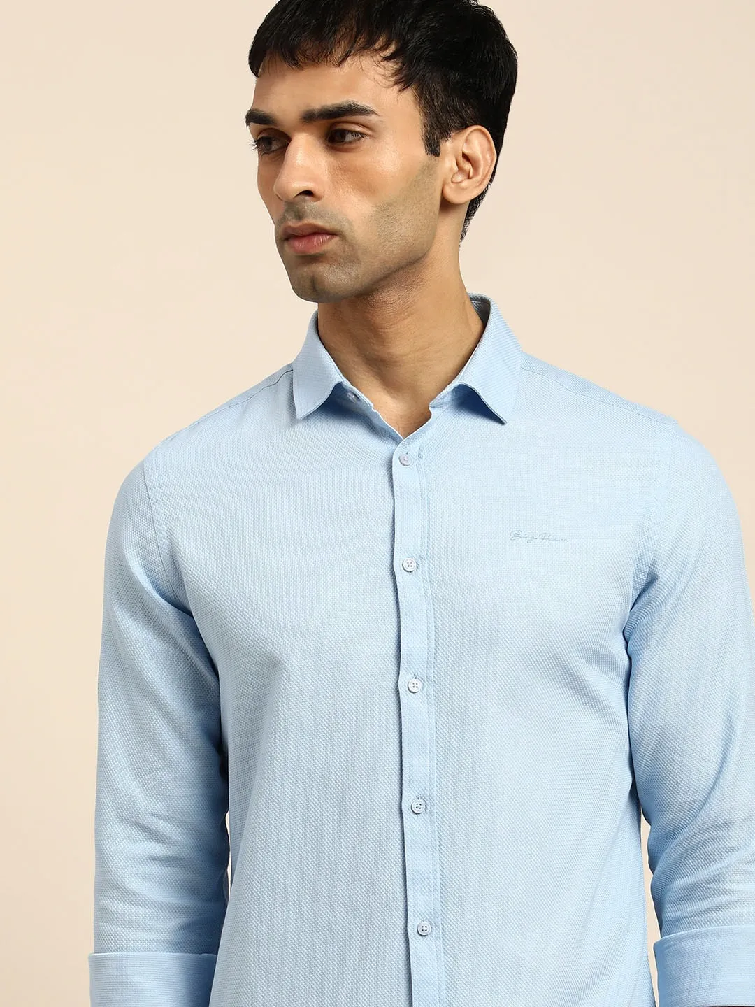 Blue Slim Straight Fit Regular Collar Long Sleeves Men's Shirt by Being Human Clothing - Image 2