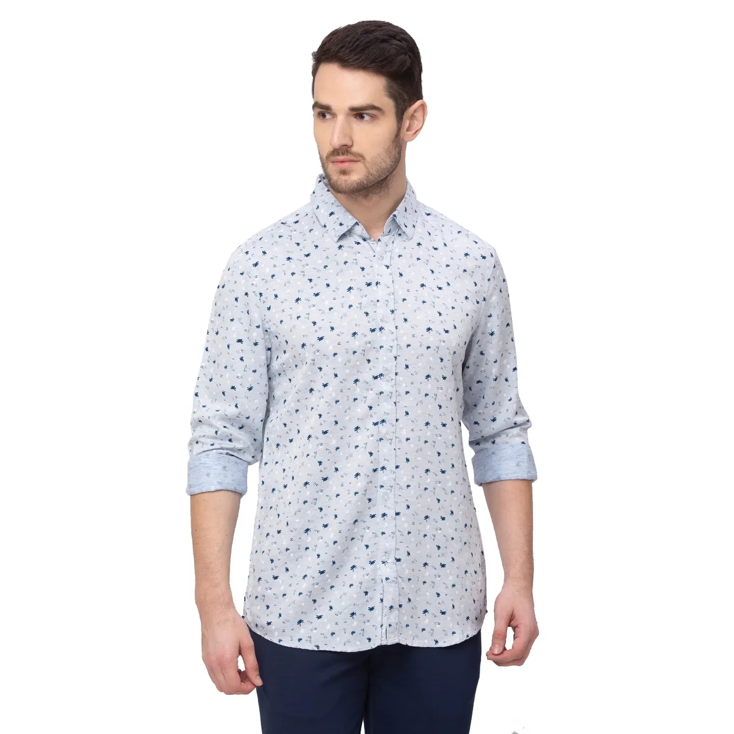 Blue Slim Straight Fit Regular Collar Long Sleeves Cotton Men's Shirt by Being Human Clothing