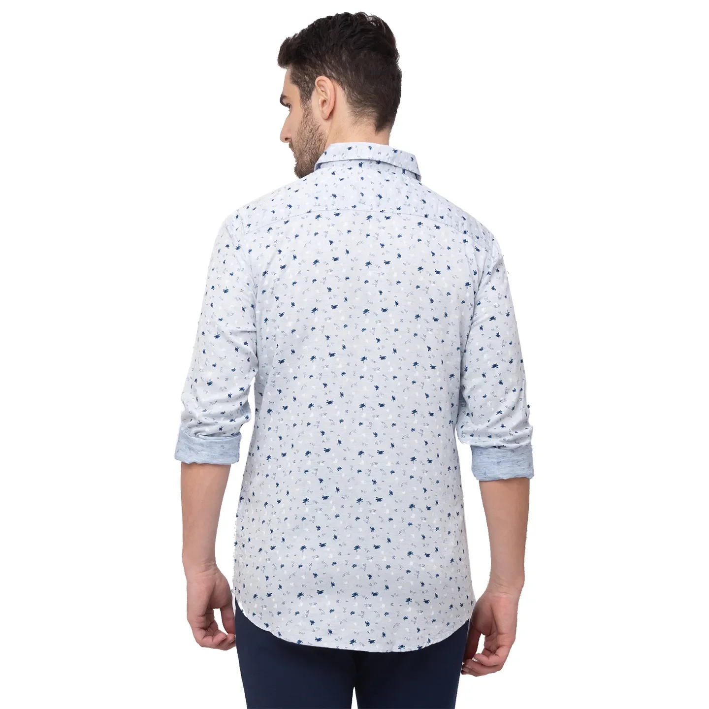 Blue Slim Straight Fit Regular Collar Long Sleeves Cotton Men's Shirt by Being Human Clothing - Image 4
