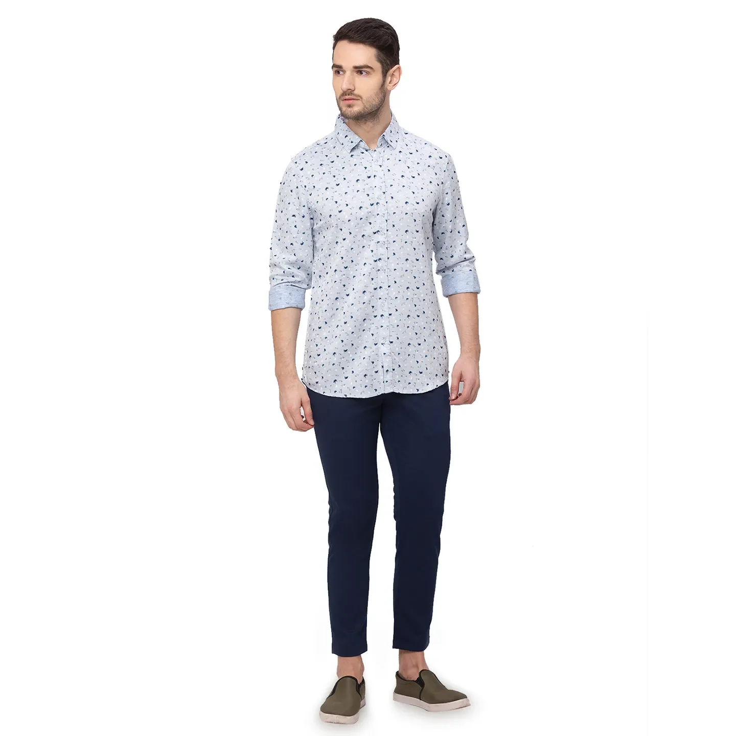 Blue Slim Straight Fit Regular Collar Long Sleeves Cotton Men's Shirt by Being Human Clothing - Image 5