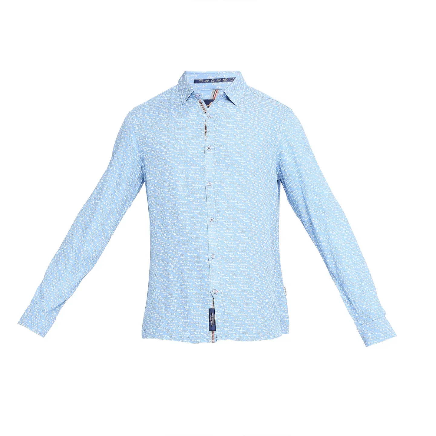 Blue Slim Straight Fit Regular Collar Long Sleeves Cotton Men's Shirt by Being Human Clothing - Image 7