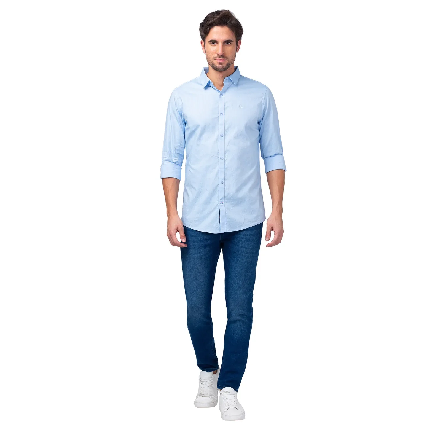 Blue Slim Straight Fit Regular Collar Long Sleeves Men's Shirt by Being Human Clothing - Image 2