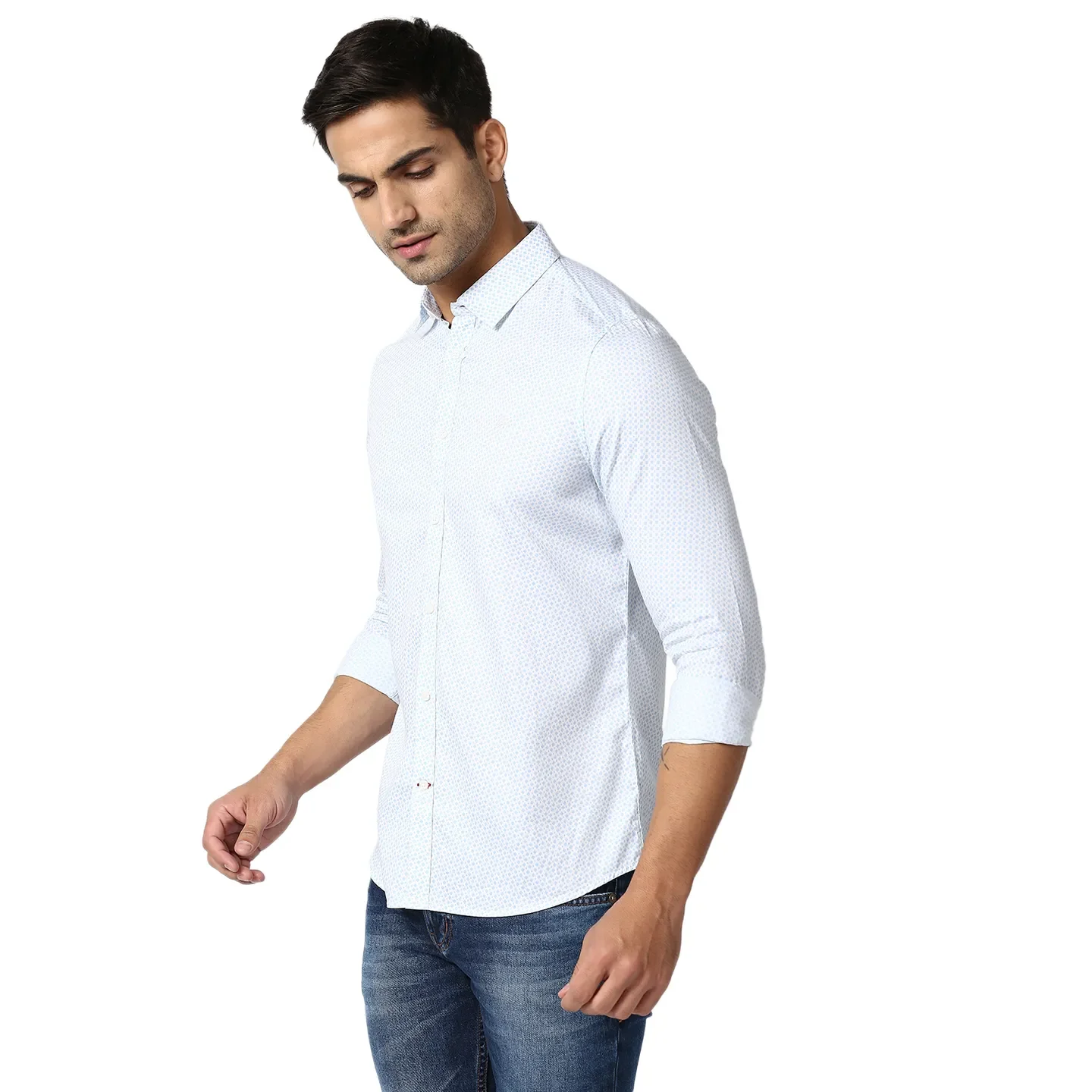 Blue Slim Straight Fit Regular Collar Long Sleeves Men's Shirt by Being Human Clothing - Image 2