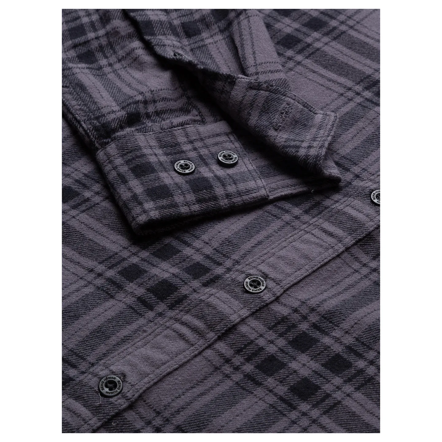 Grey Slim Straight Fit Regular Collar Long Sleeves Cotton Men's Shirt by Being Human Clothing - Image 6