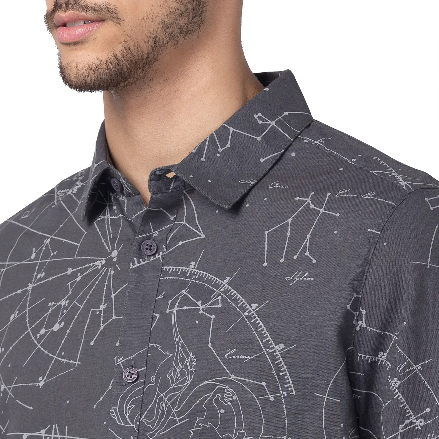 Grey Slim Straight Fit Regular Collar Long Sleeves Cotton Men's Shirt by Being Human Clothing - Image 4