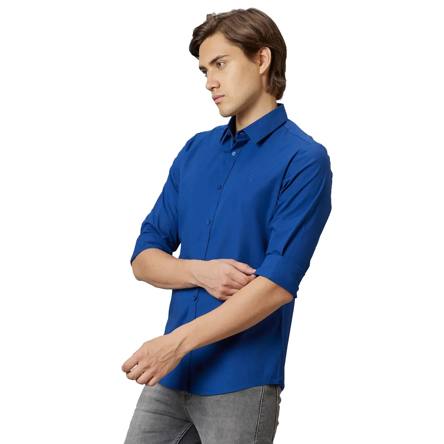 Green Slim Straight Fit Regular Collar Long Sleeves Cotton Men's Shirt by Being Human Clothing - Image 3