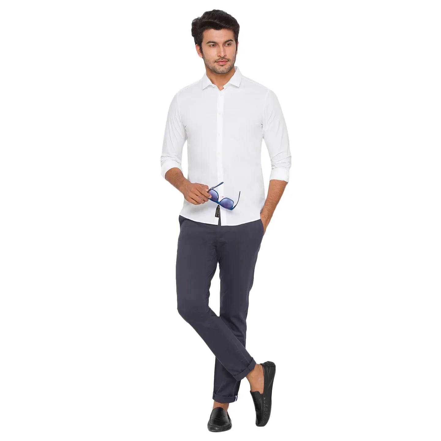 White Slim Straight Fit Regular Collar Long Sleeves Men's Shirt by Being Human Clothing - Image 6