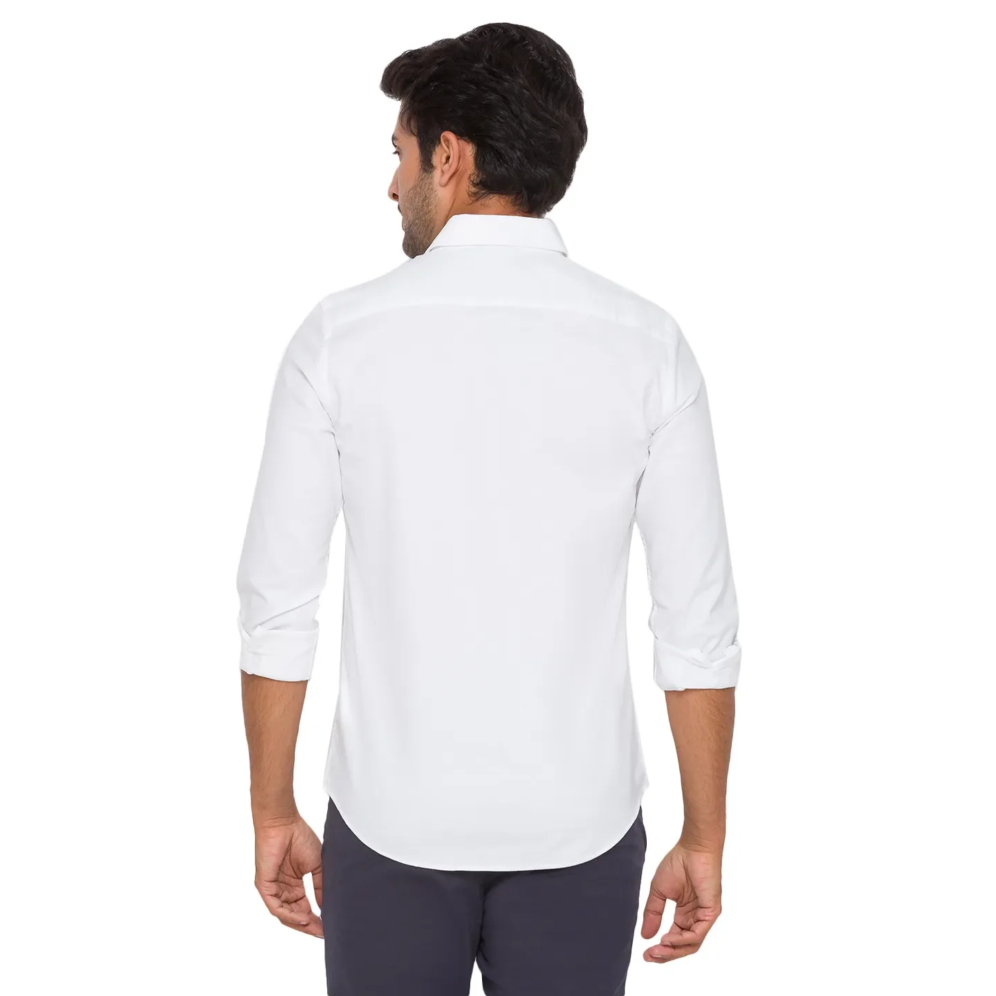 White Slim Straight Fit Regular Collar Long Sleeves Men's Shirt by Being Human Clothing - Image 4