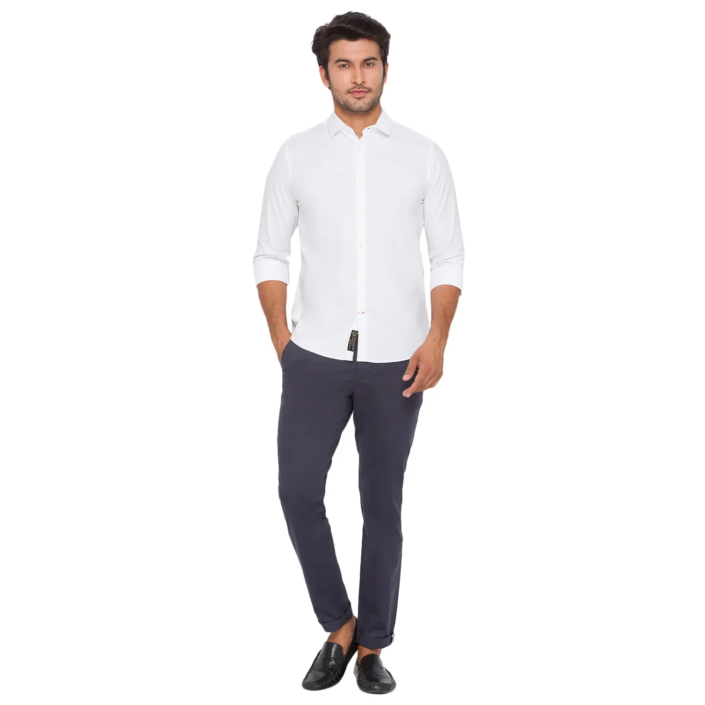 White Slim Straight Fit Regular Collar Long Sleeves Men's Shirt by Being Human Clothing - Image 5