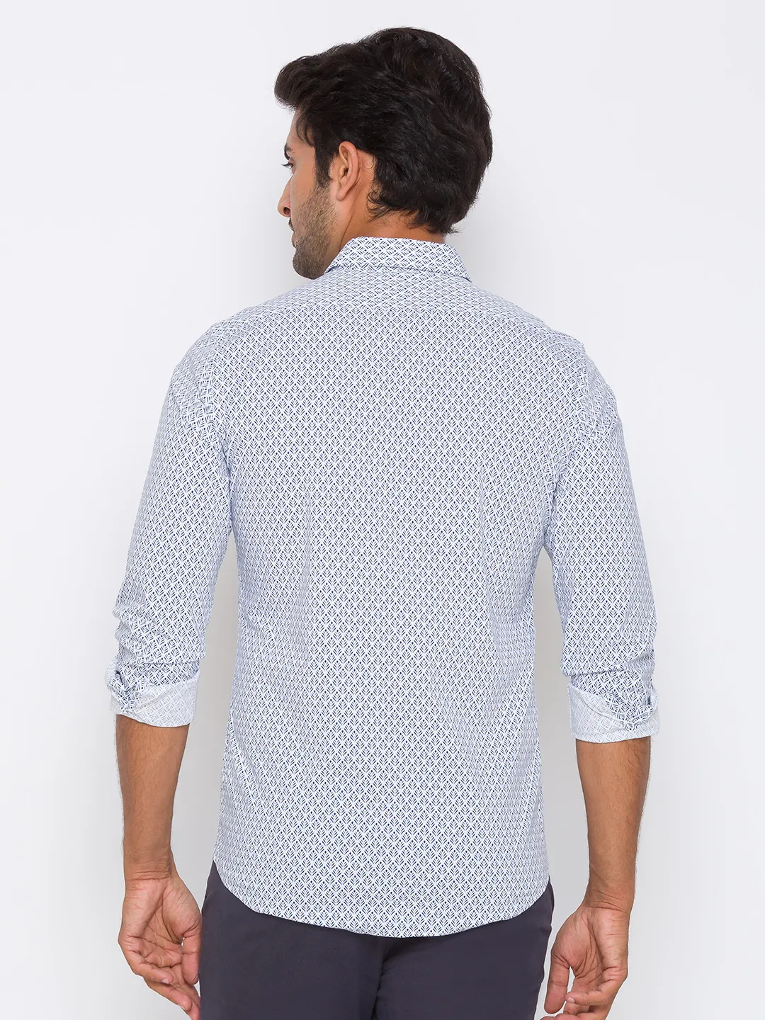 White Slim Straight Fit Regular Collar Long Sleeves Cotton Men's Shirt by Being Human Clothing - Image 3