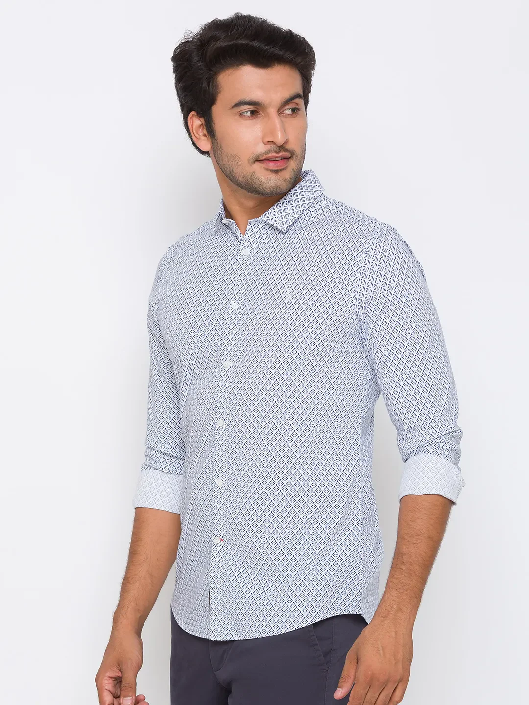 White Slim Straight Fit Regular Collar Long Sleeves Cotton Men's Shirt by Being Human Clothing - Image 4