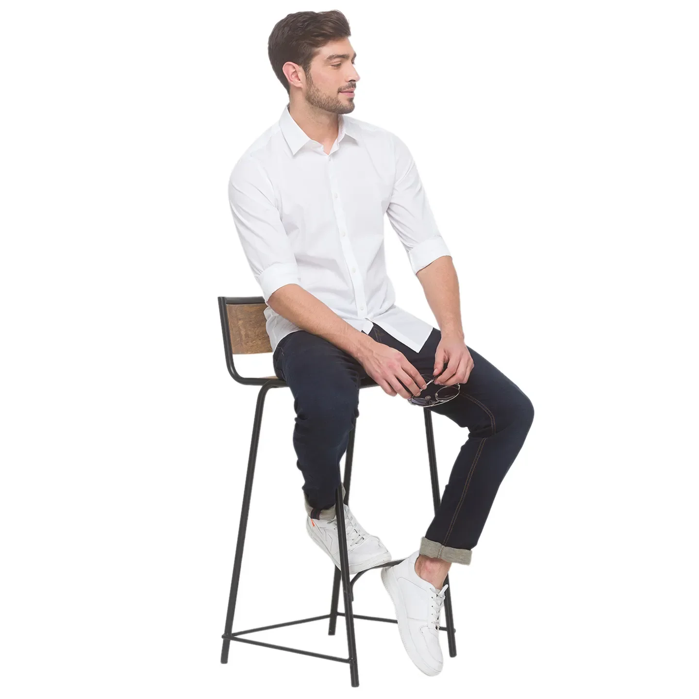 White Slim Straight Fit Regular Collar Long Sleeves Cotton Men's Shirt by Being Human Clothing - Image 2