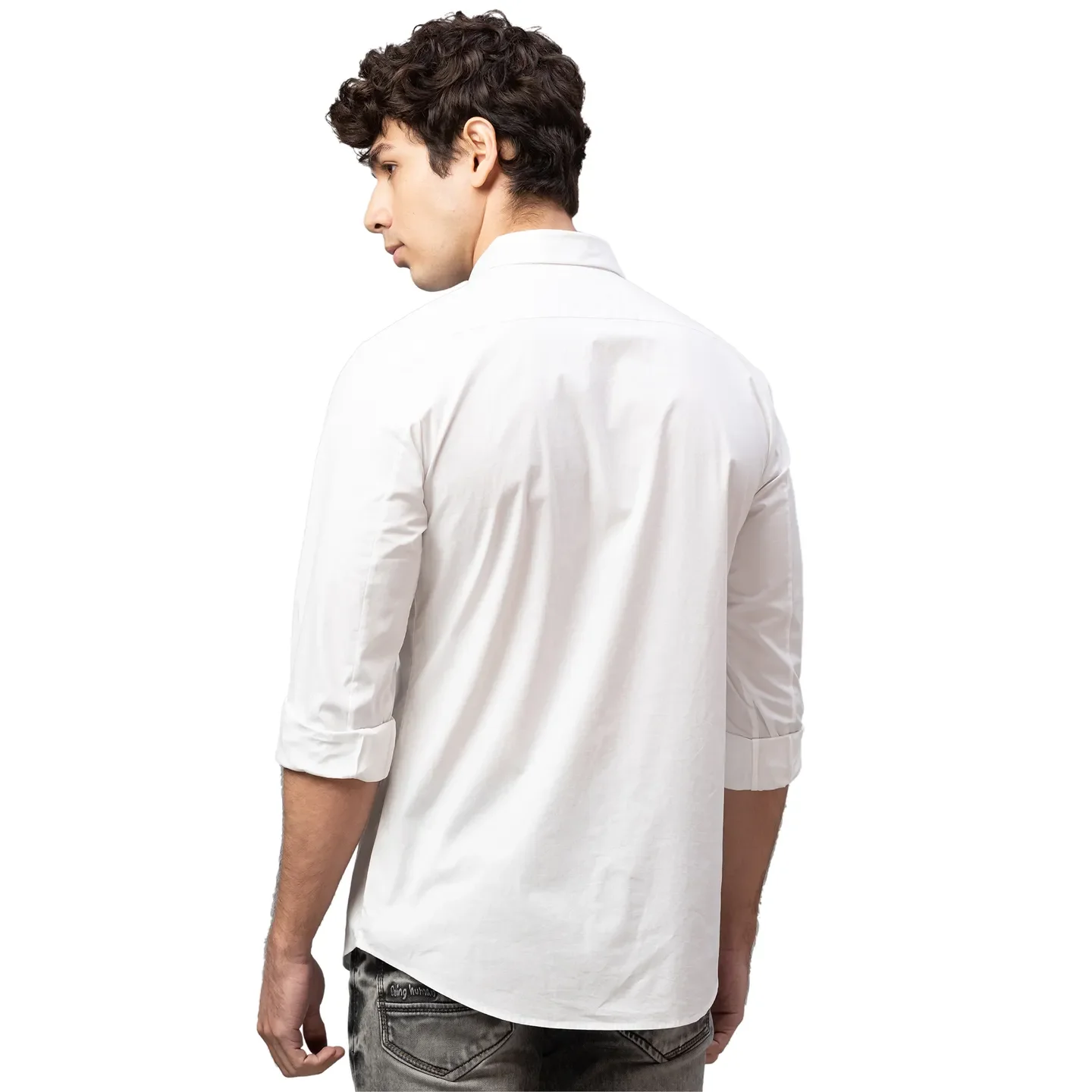 White Skinny Straight Fit Regular Collar Long Sleeves Cotton Men's Shirt by Being Human Clothing - Image 3