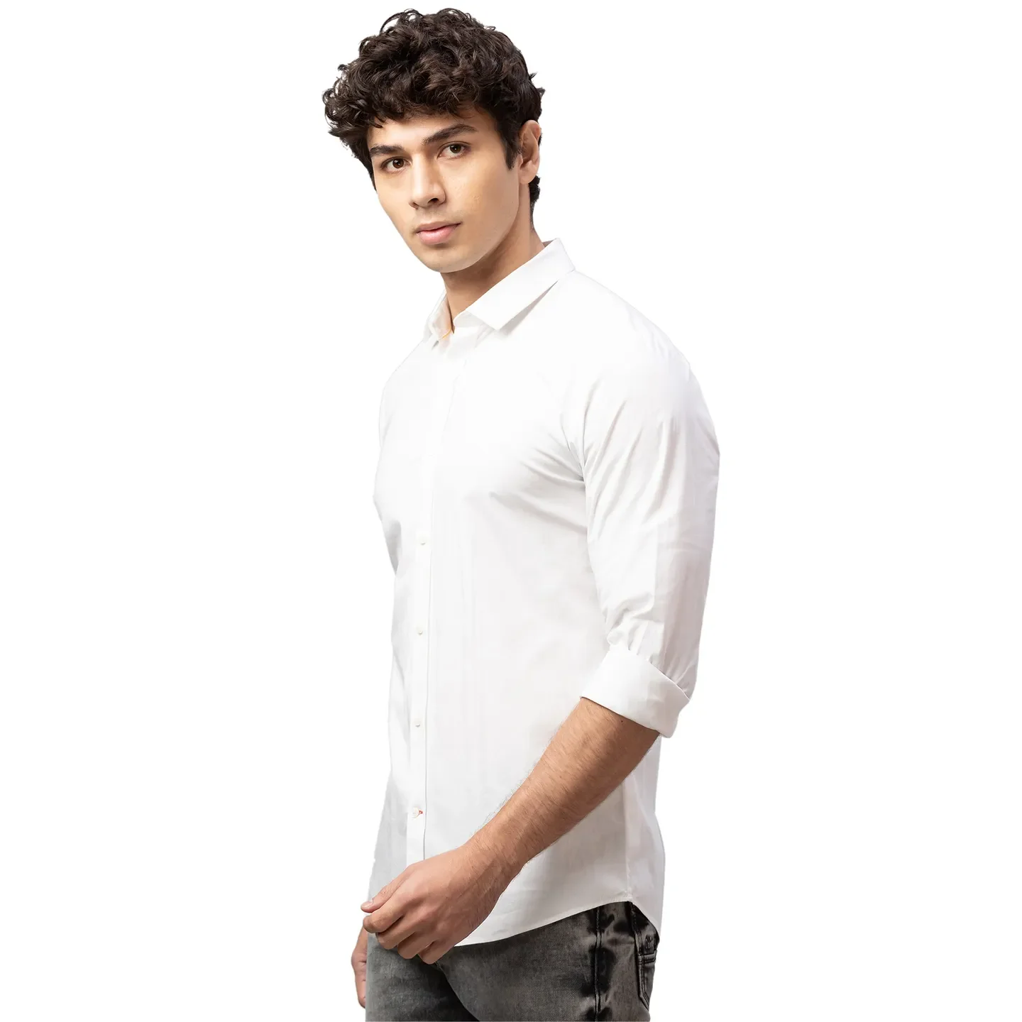 White Skinny Straight Fit Regular Collar Long Sleeves Cotton Men's Shirt by Being Human Clothing - Image 4