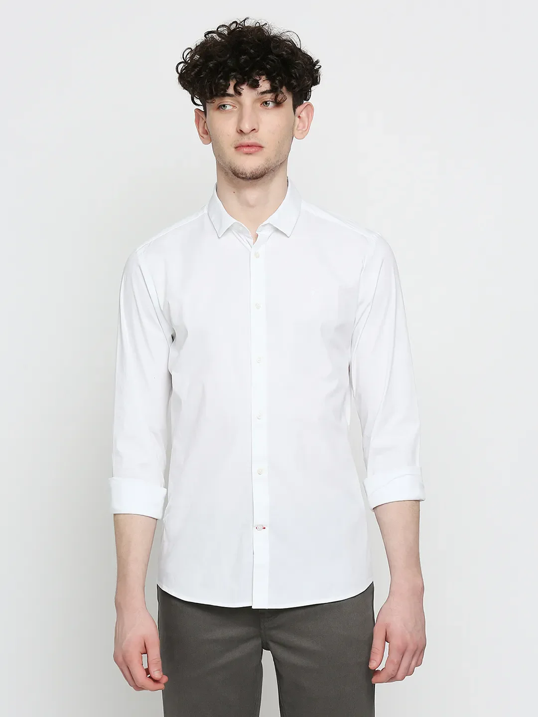 White Skinny Straight Fit Regular Collar Long Sleeves Cotton Men's Shirt by Being Human Clothing